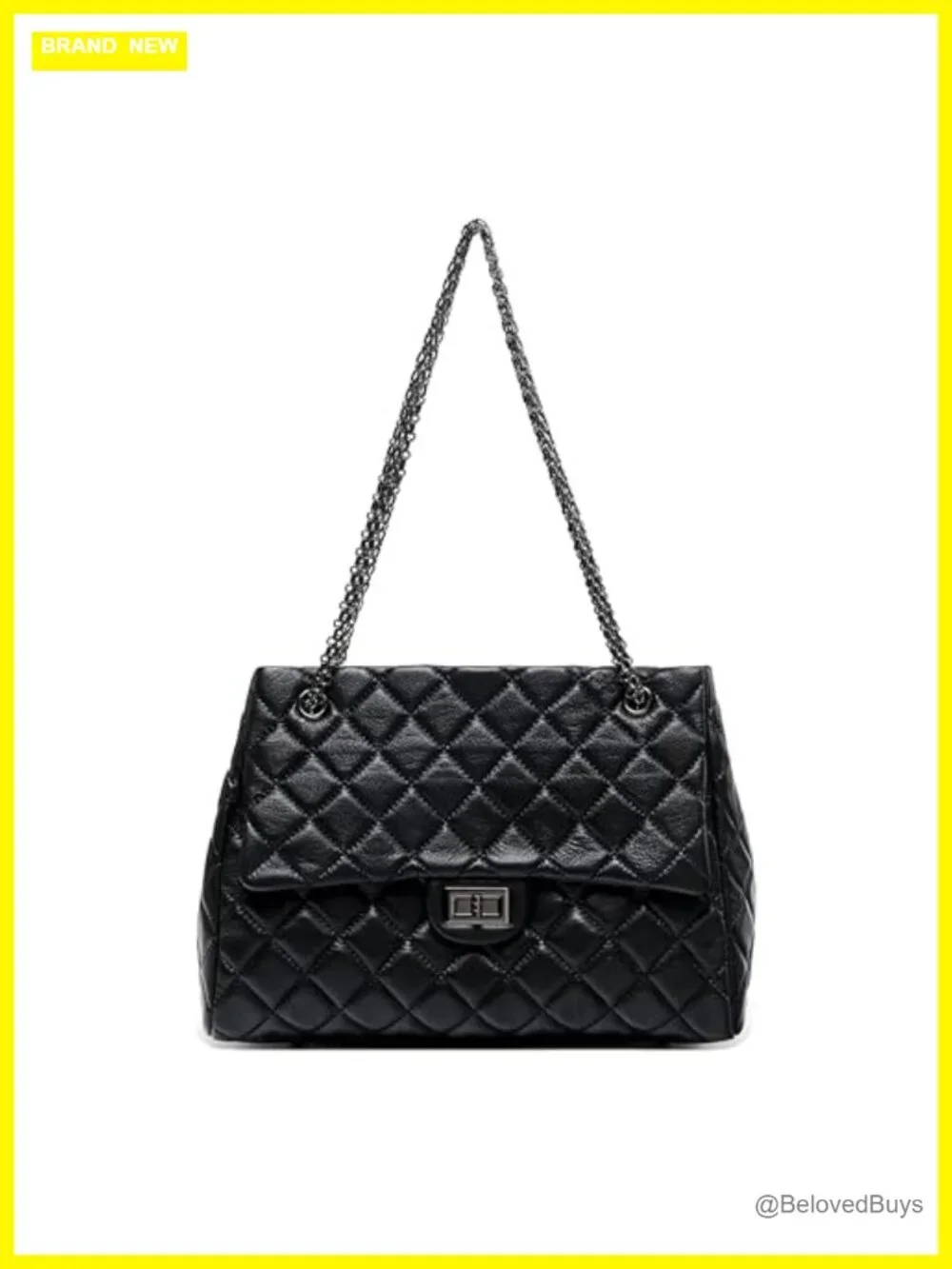Quilted Genuine Leather Shoulder Bag Large Capacity Tote Chain Strap